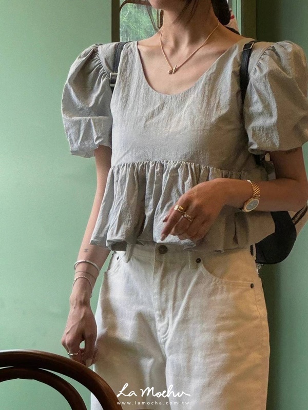 U領公主澎袖短版上衣
